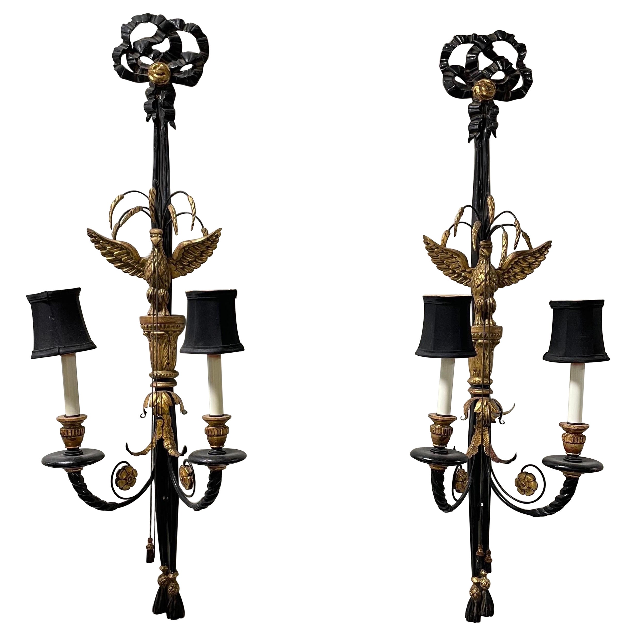 Pair of Mid-Century Italian Hollywood Regency Gilded Sconces