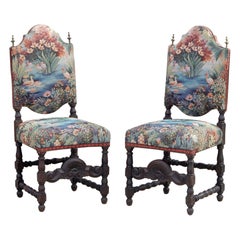 1940's Spanish Colonial Revival Chairs Dressed in Flamingo Garden Upholstery