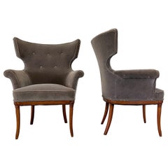 Dramatic Antique Wingback Armchairs, a Pair