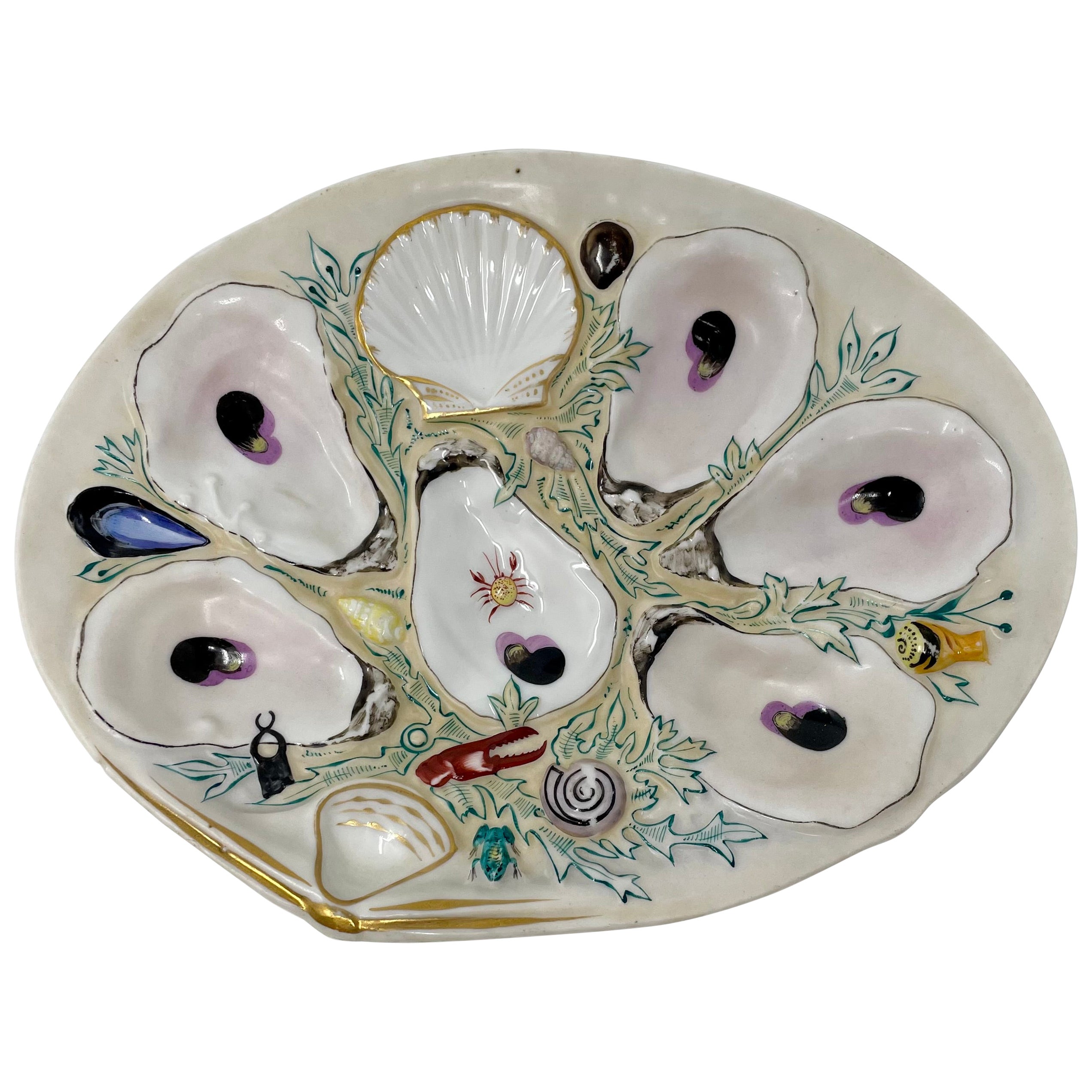 Antique American "Union Porcelain Works" Sea Life Porcelain Oyster Plate Ca 1880