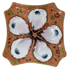 Antique Continental Hand-Painted Peach Porcelain Shaped Oyster Plate, Circa 1880