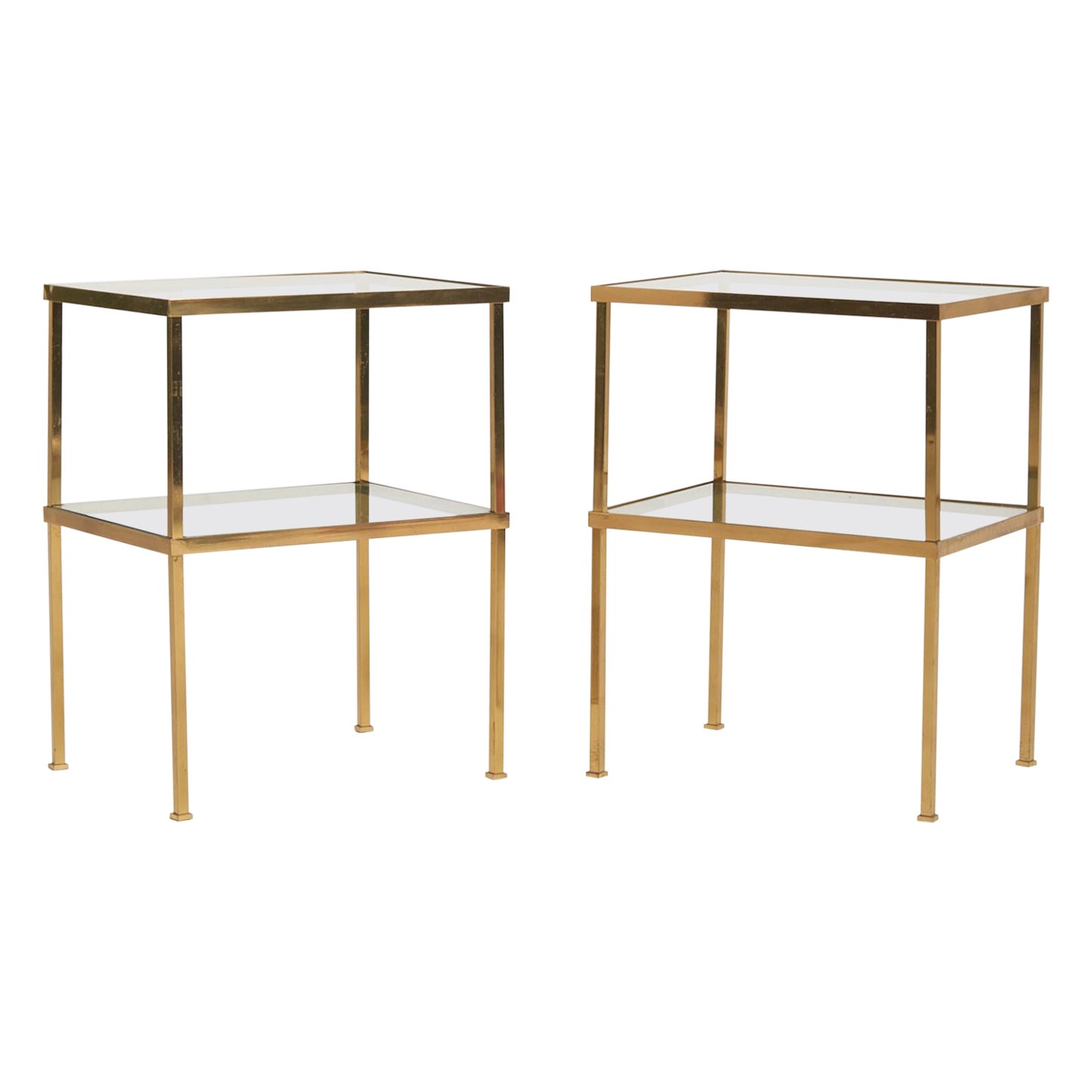 Pair of MidCentury Brass TwoTier Side Tables at 1stDibs