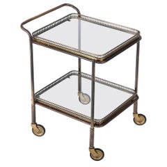 Maison Jansen Midcentury Brass and Crystal French Serving Bar Cart, 1950s