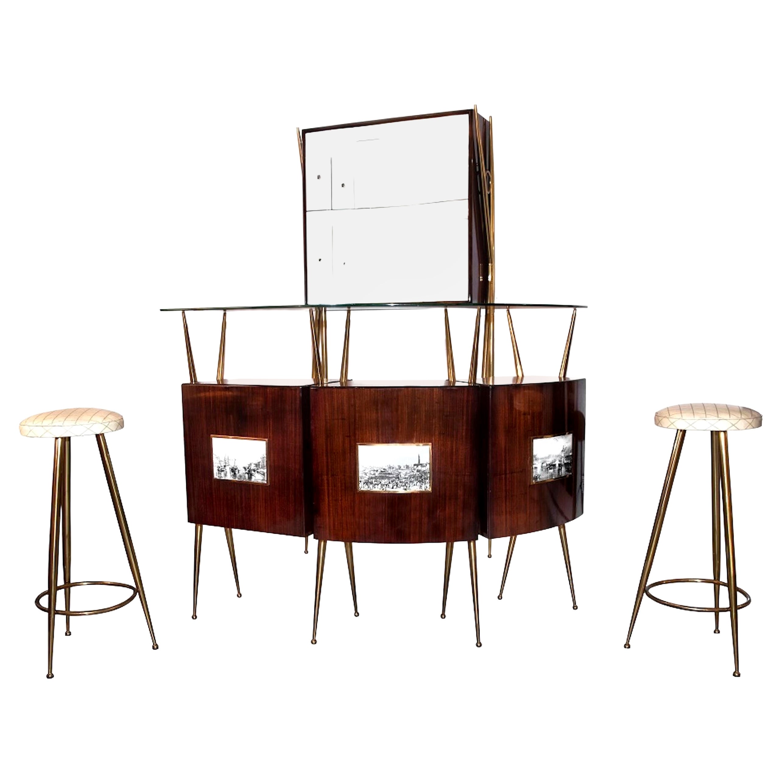 Vintage Italian Dry Bar in the style of Gio Ponti, circa 1955