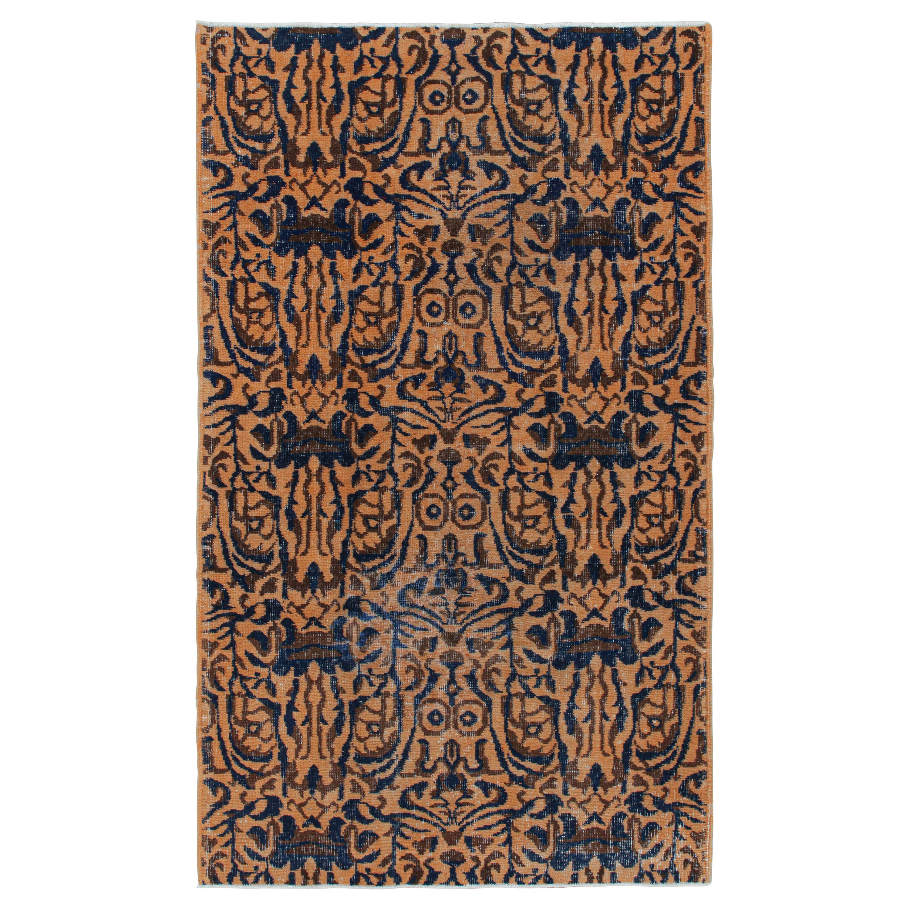 Vintage Zeki Müren Rug in Orange with Brown and Blue Patterns by Rug & Kilim