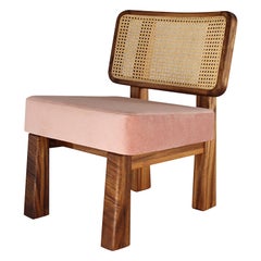 Colima Niedriger Stuhl COM aus Massivholz und Korbweiderückenlehne, zeitgenössisches mexikanisches Design