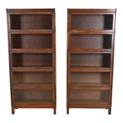Antique Arts & Crafts Mahogany Five-Stack Barrister Bookcases, Pair