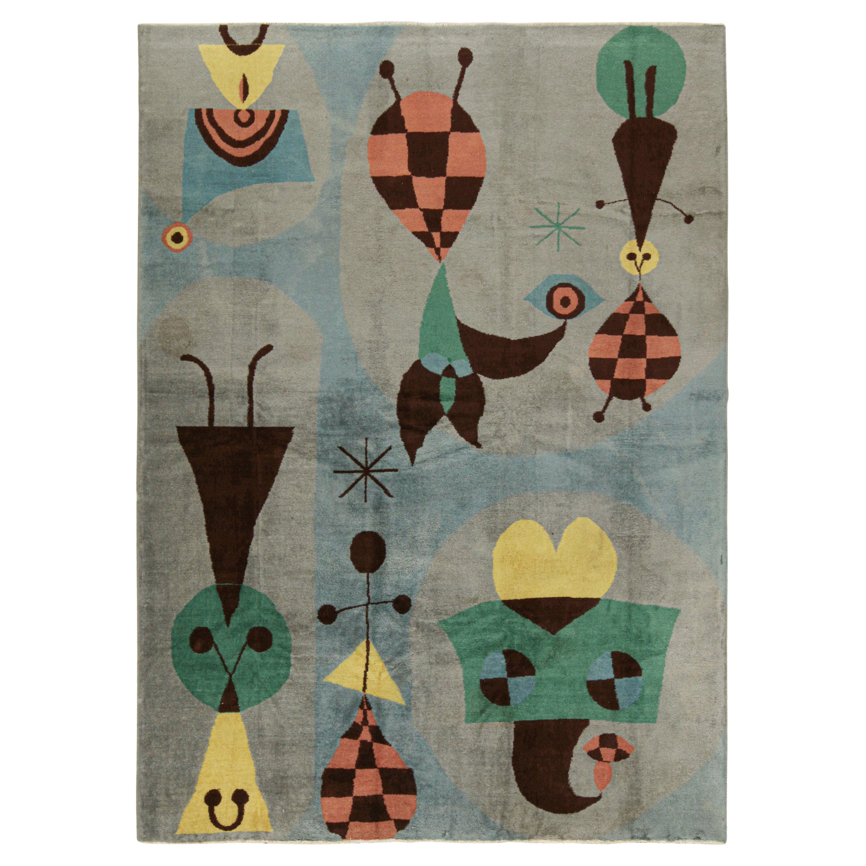 Vintage Zeki Müren Rug in Gray with Abstract Geometric Patterns from Rug & Kilim