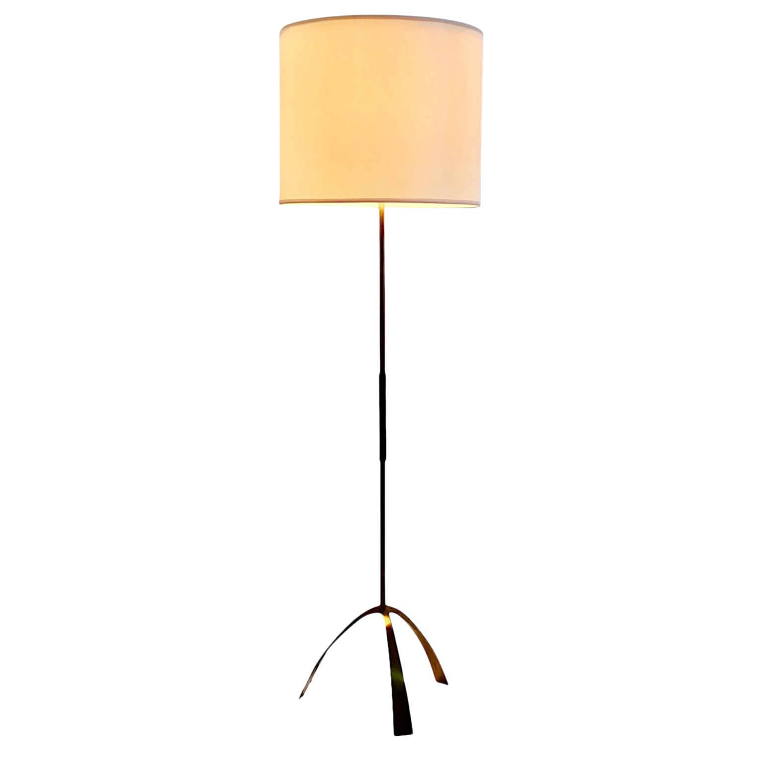 Mid-Century Modern Vintage Brass Leather Floor Lamp Silone Kalmar 1950s Vienna For Sale