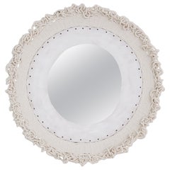 Miroir rond de 76,2 cm fait à la main #773 - Céramique blanche tissée et émaillée blanche