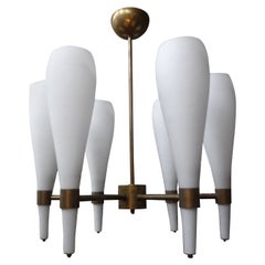 Italian Brass and Glass Modernist Chandelier-Fontana Arte Style