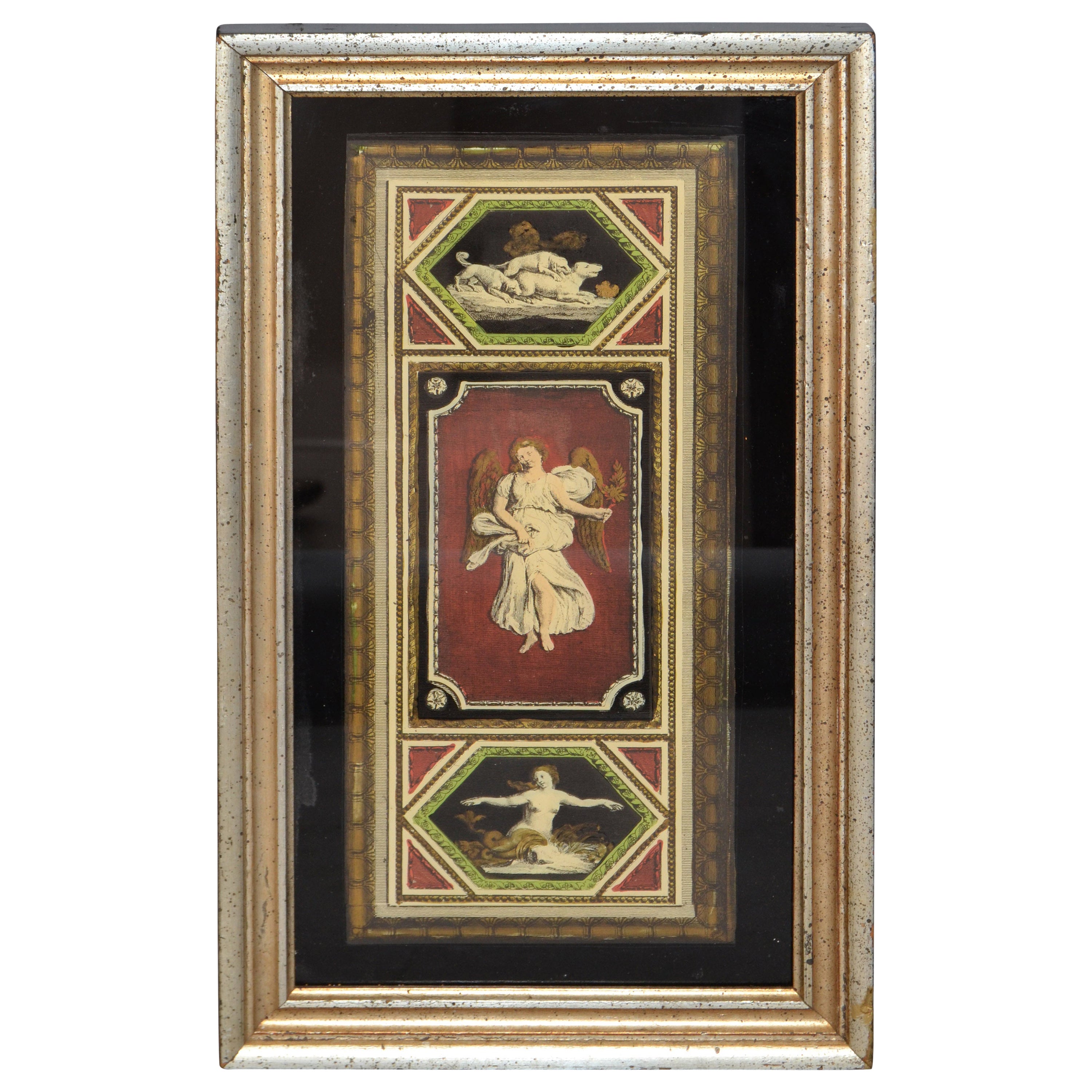 Italian Florentine Silver Framed and Encased Fine Art Angel Dogs and Nude Motif For Sale