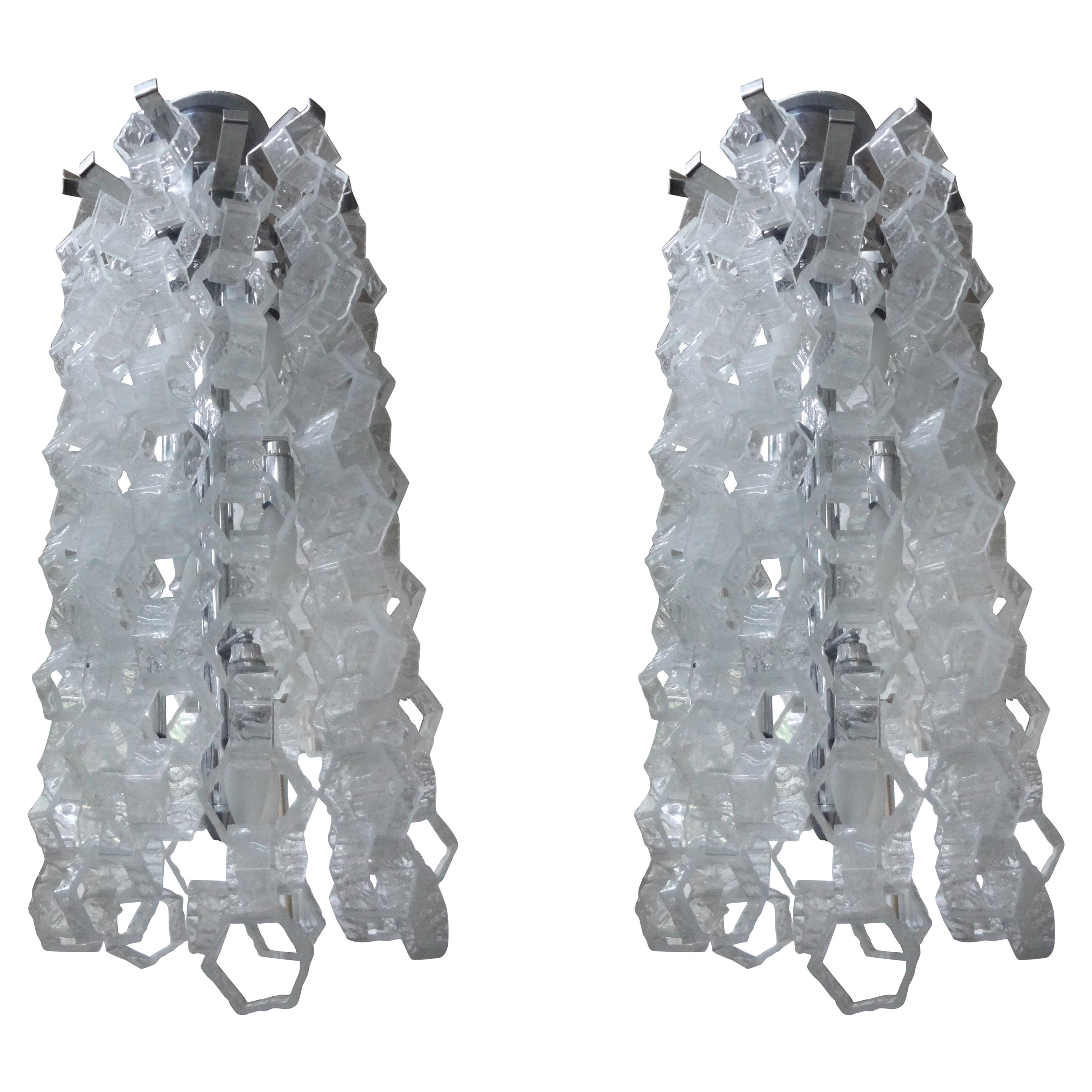 Pair of Murano Glass Mid-Century Modern Chain Link Chandeliers