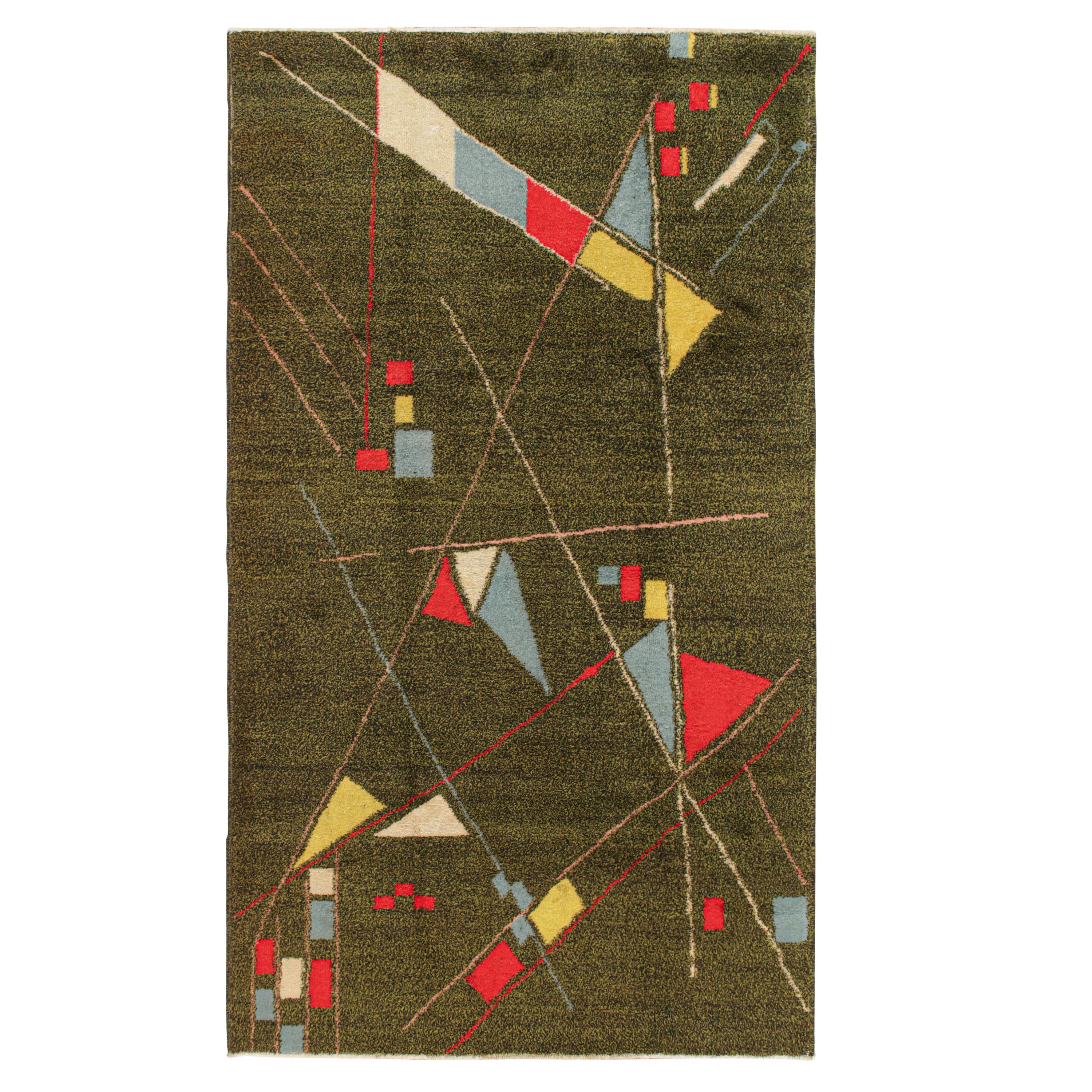 Vintage Zeki Müren Rug in Chartreuse with Geometric Patterns by Rug & Kilim For Sale