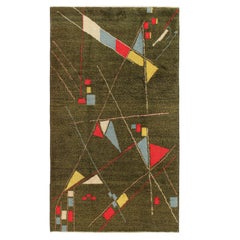 Vintage Zeki Müren Rug in Chartreuse with Geometric Patterns by Rug & Kilim