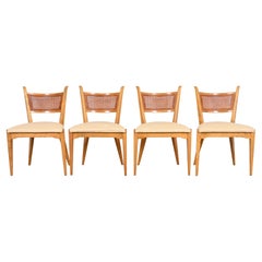 Edmond Spence Swedish Modern Sculpted Maple and Cane Dining Chairs, Set of Four