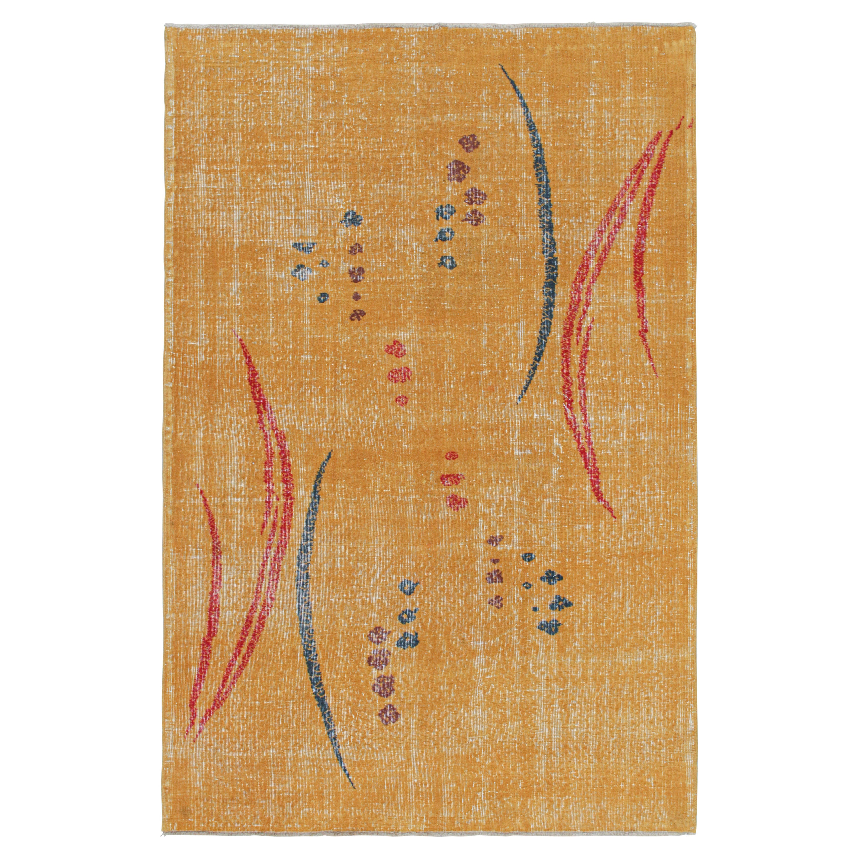 Vintage Zeki Müren Rug in Ochre with Red and Blue Patterns by Rug & Kilim For Sale