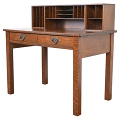 Signed Gustav Stickley Mission Oak Arts & Crafts Writing Desk, Newly Restored