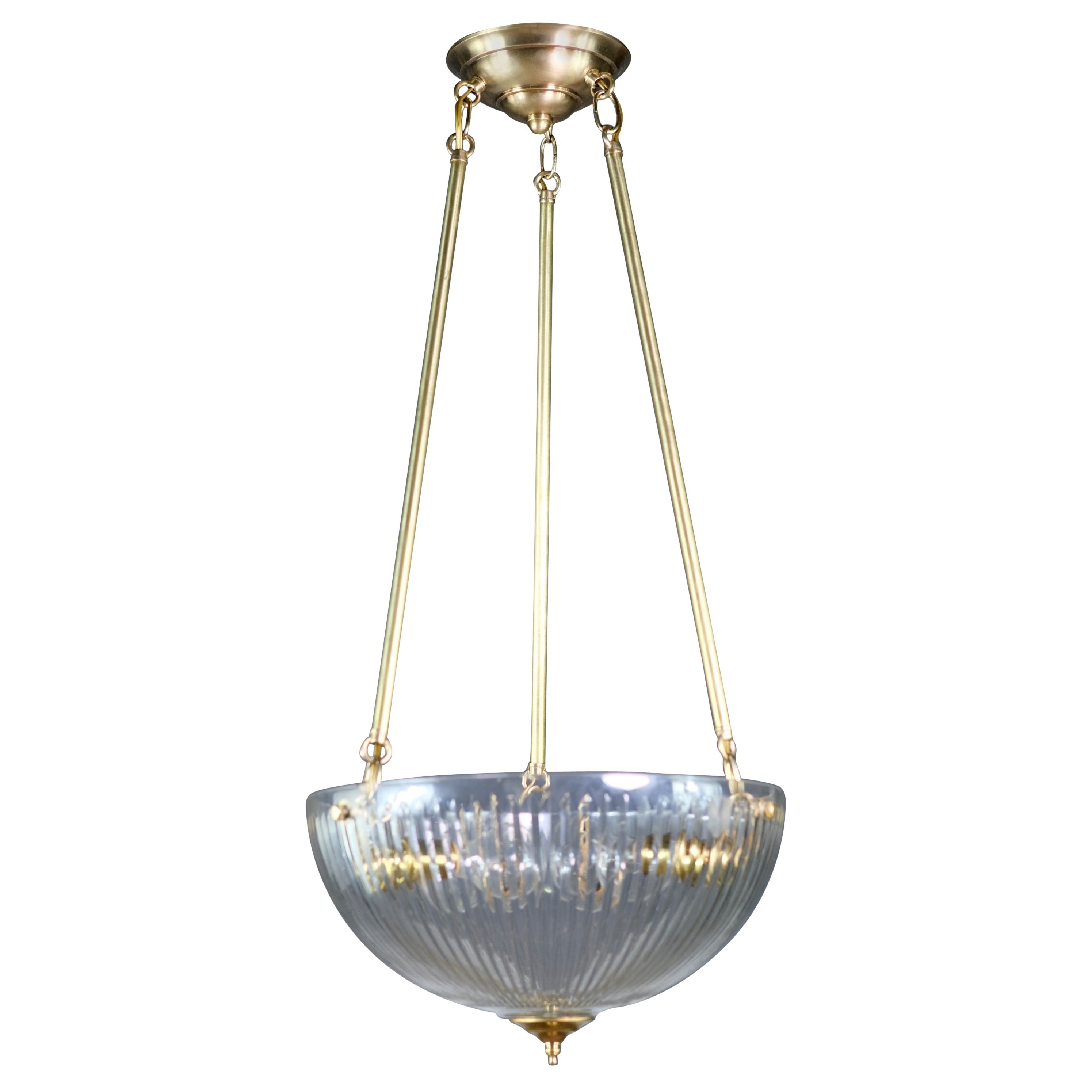 Fluted Clear Glass Dish Brass Pendant Light Qty Available