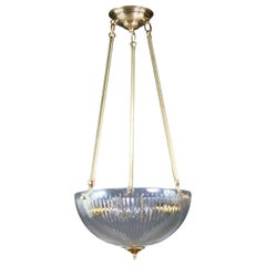 Fluted Clear Glass Dish Brass Pendant Light Qty Available