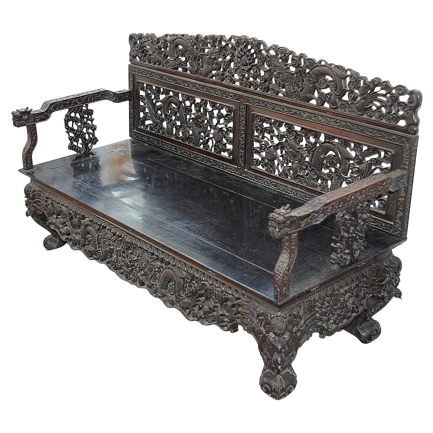 19th Century Chinese Hardwood Sofa, circa 1860 For Sale