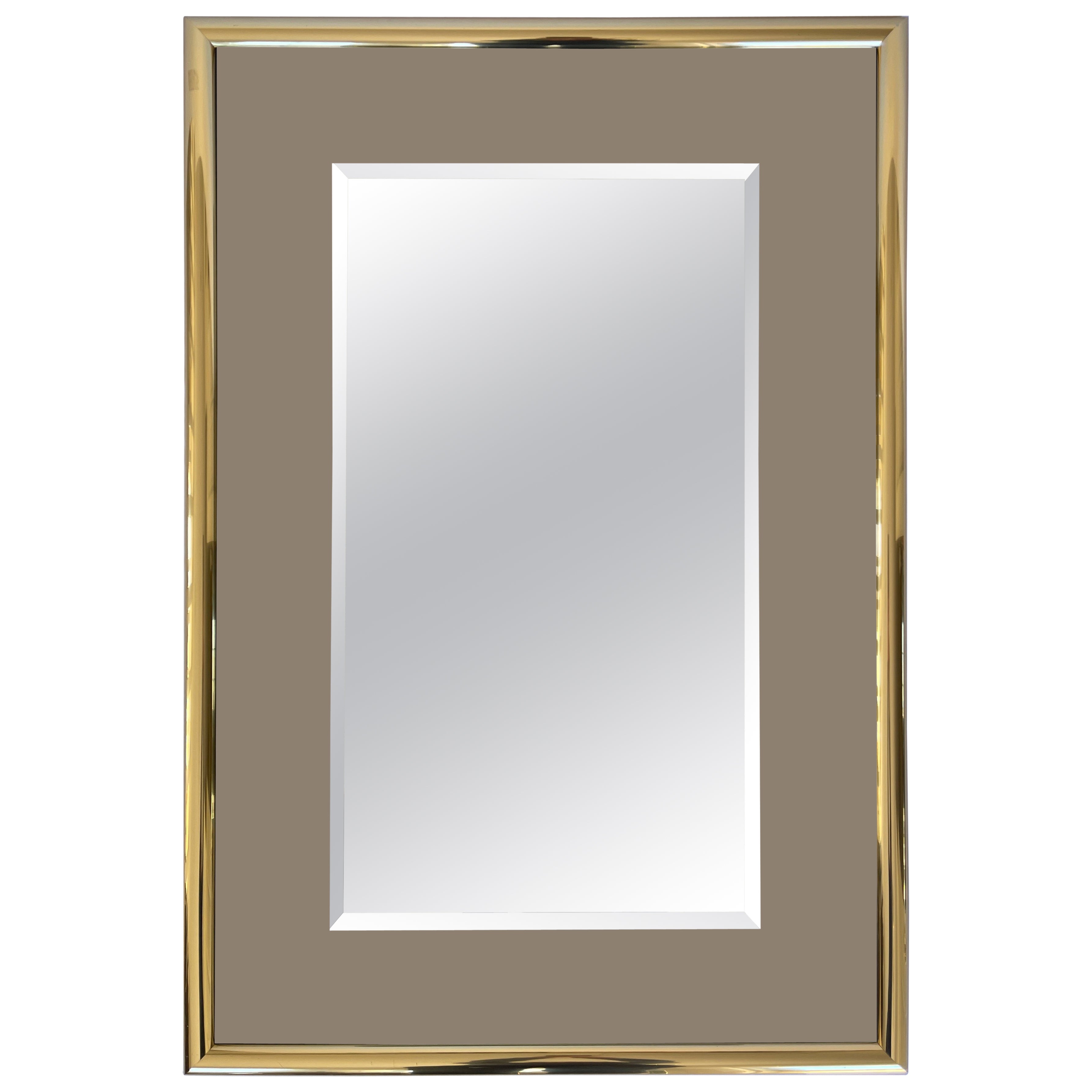 1970s Smoke Glass Rectangular Mirror with Brass Frame