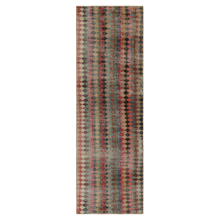 Vintage Zeki Müren Runner in Polychromatic Geometric Pattern, by Rug ...