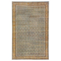 Allover Floral Handmade Antique Persian Malayer Wool Rug in Blue