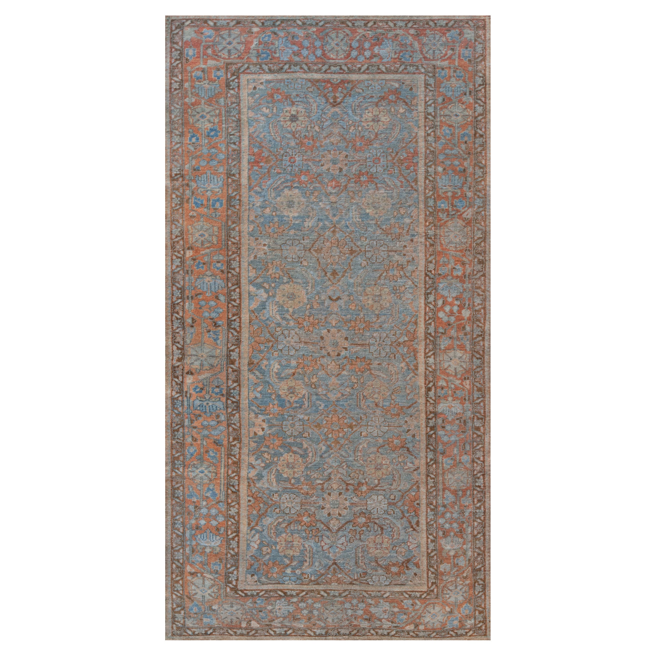 Light Blue Circa 1920 Antique Mahal Wool Rug For Sale