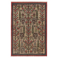 Vintage Runner in Beige with Green and Red Floral Patterns by Rug & Kilim