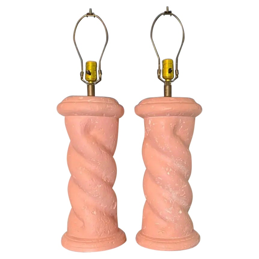 Postmodern Michael Taylor Style Plaster Twist Lamps, a Pair For Sale