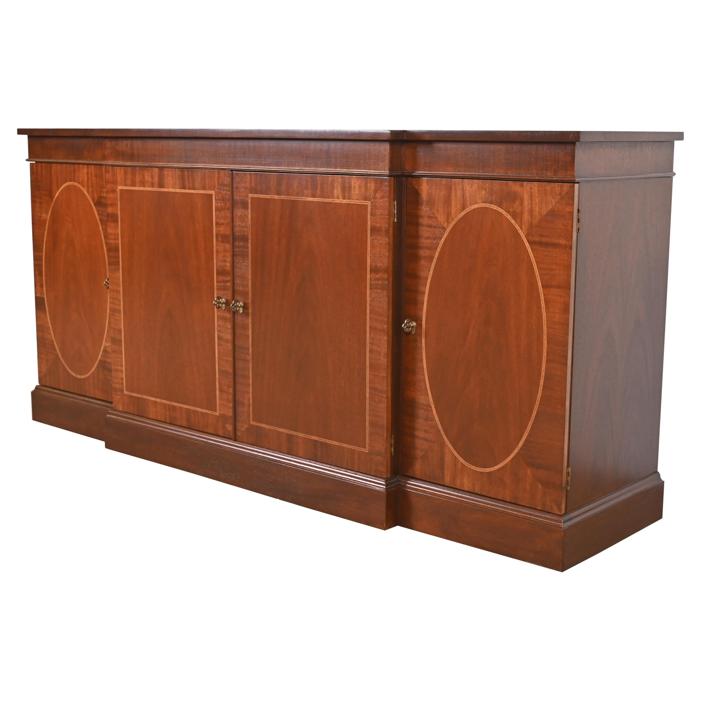 Baker Furniture Georgian Inlaid Mahogany Sideboard or Bar Cabinet, Refinished