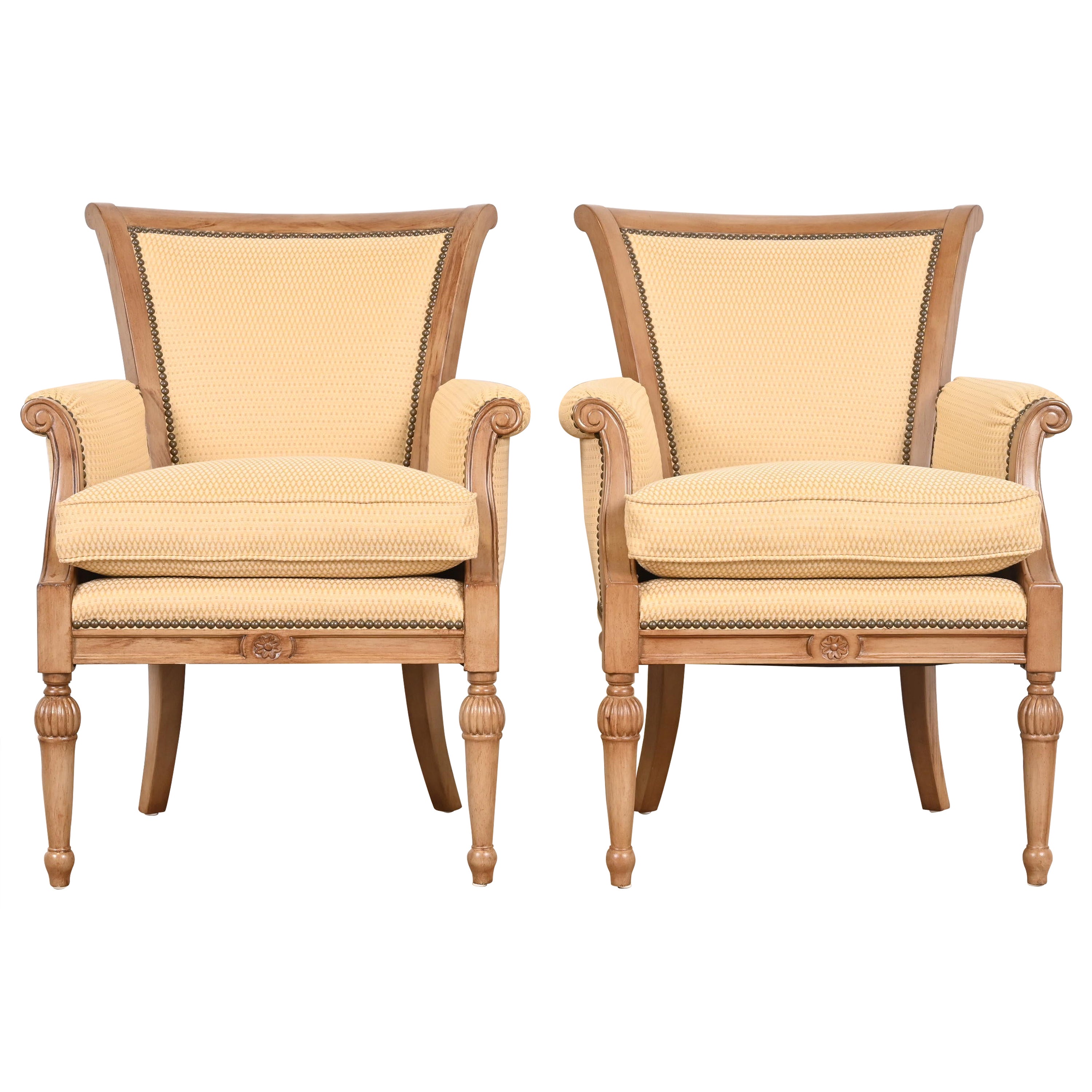 Barbara Barry for Henredon French Regency Louis XVI Bergere Chairs, Pair
