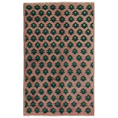 Vintage Zeki Müren Rug in Pink with Green Floral Patterns by Rug & Kilim