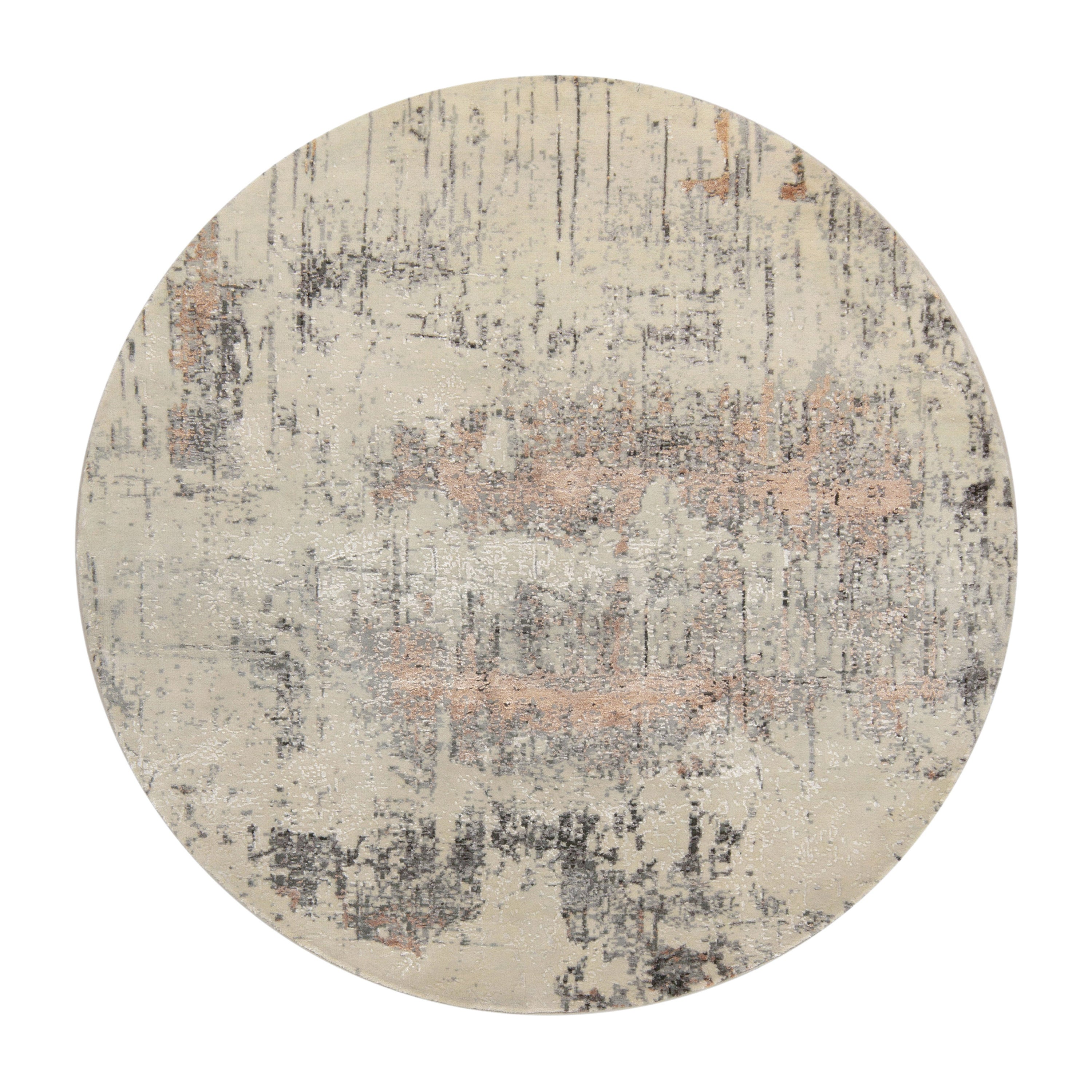 Teppich & Kelim''s Handgeknüpfter abstrakter, maßgefertigter Kreisteppich in Weiß, Silbermuster im Angebot