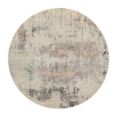 Rug & Kilim's Hand-Knotted Abstract Custom Circle Rug in White, Silver Pattern
