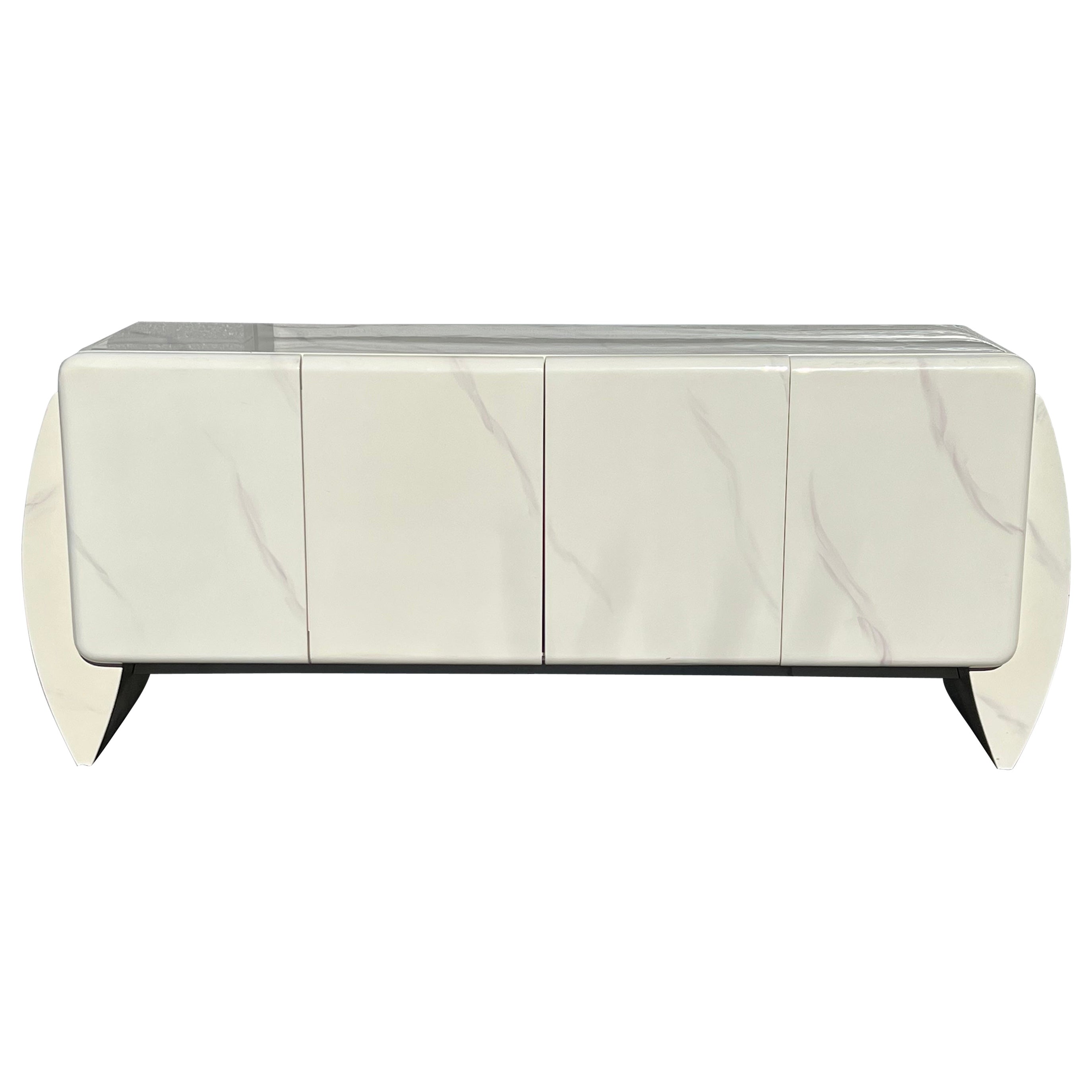 White Faux Marble Lacquer Credenza Attributed to Karl Springer Style For Sale