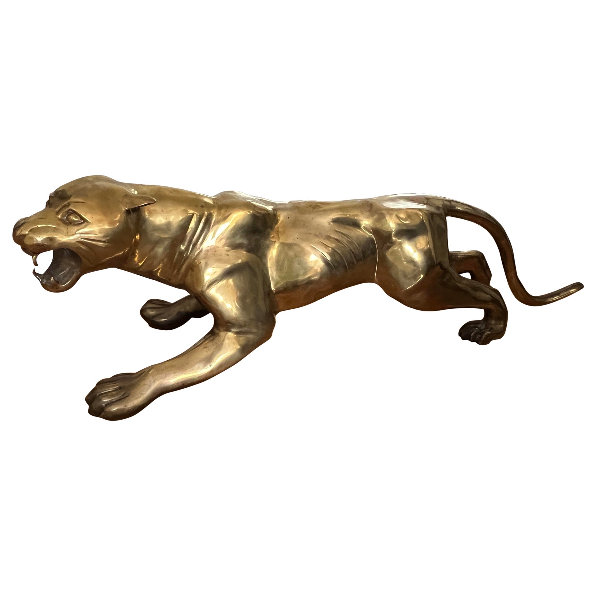 1960, Mid-Century Modern Japanese Life Size Brass Panther (Panthère japonaise grandeur nature en laiton)