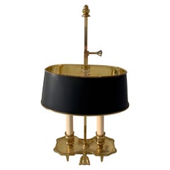 Mid-20th Century Brass Bouillotte Lamp with Black Tole Shade
