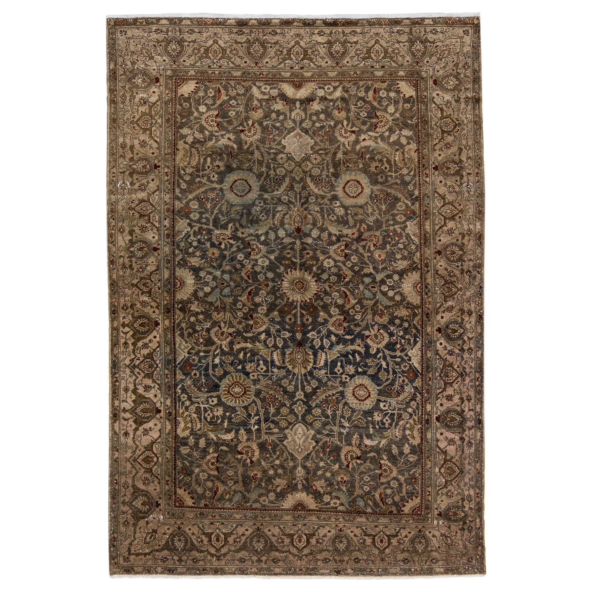 Antique Persian Malayer Blue Wool Rug with Medallion Floral Design For Sale