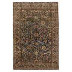 Tapis persan ancien en laine bleue Malayer avec motif floral en médaillon