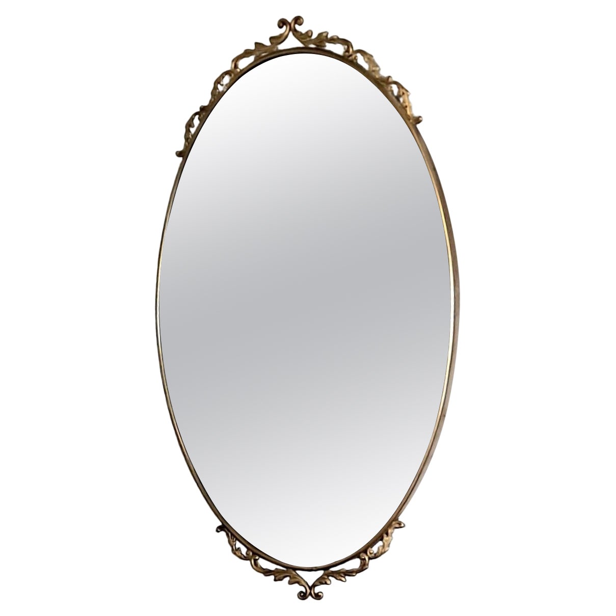 Italian Brass Mirror with the Filigree on Top and Bottom For Sale