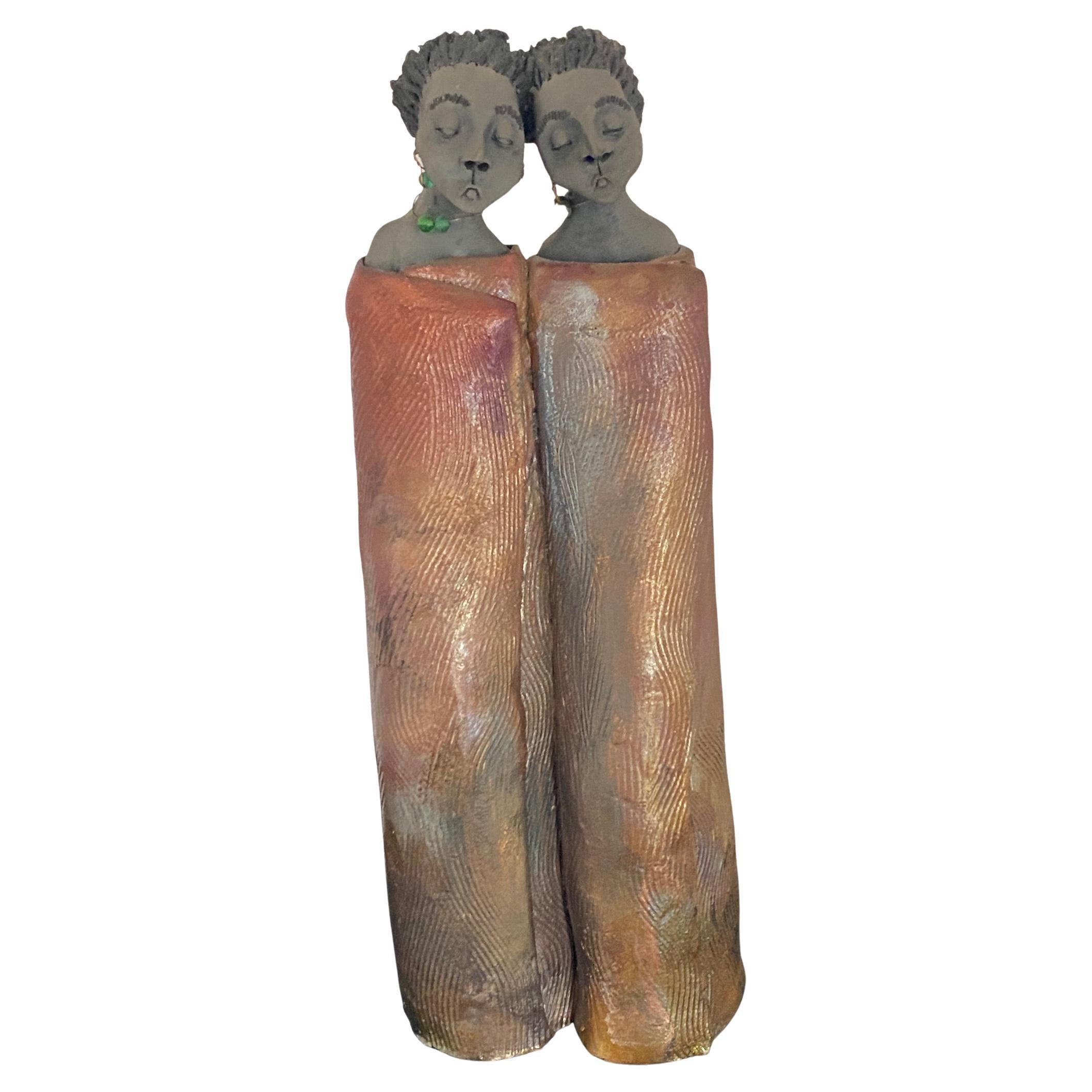 "Sisters" Two Women Ceramic Sculpture For Sale