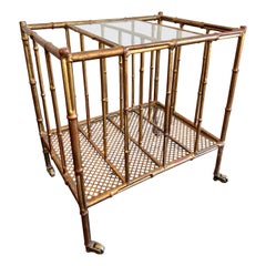 Vintage Italian Gold Gilded Faux Bamboo Magazine Rack Table