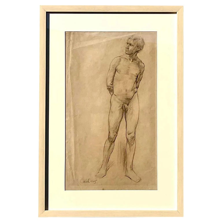 Vintage Boho Original Sketch of Nude Male Signed Cadmus For Sale