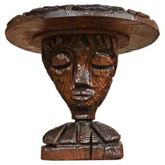 Retro Hand Carved Witco Wood Female Figurative Cocktail Table