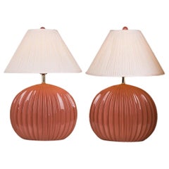 Vintage Postmodern Pink Mauve Ceramic Table Lamps Pair