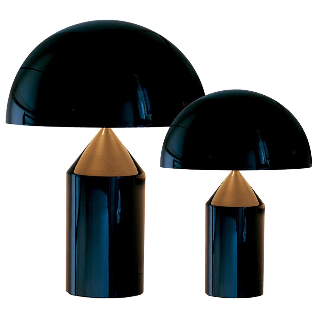 Ensemble de grandes et moyennes lampes de bureau noires « Atollo » conçues par Vico Magistretti