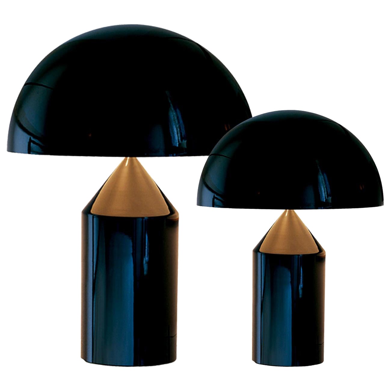 Set of 'Atollo' Large and Medium Black Table Lamp Designed by Vico Magistretti