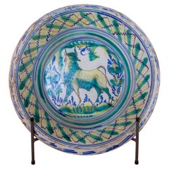 Triana Hand-Painted Glazed Earthenware Basin with Bull and Decorations